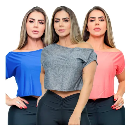 Kit 3 Croppeds Fitness Luxo Academia