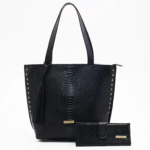 Bolsa Grande de Ombro + Carteira Couro Legítimo