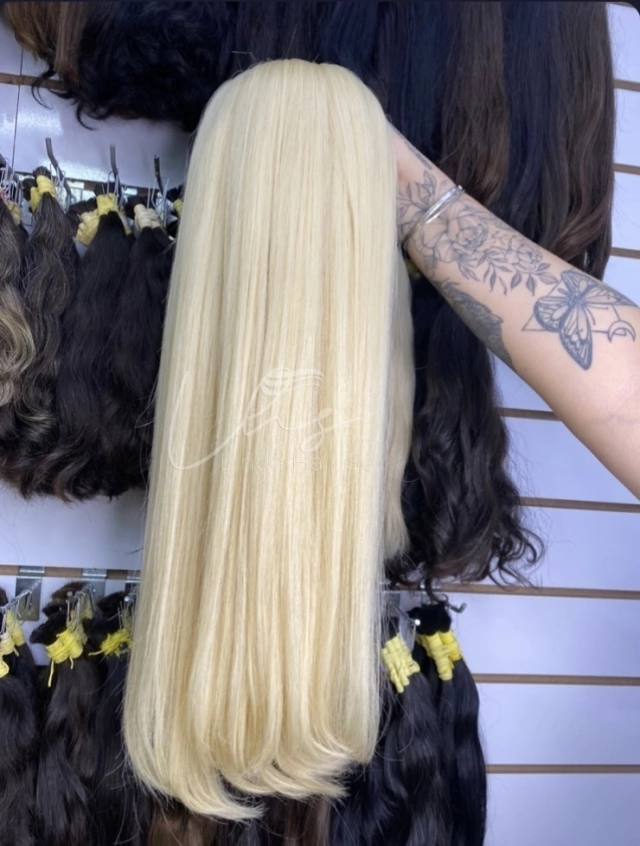 Mega Hair Loiro Liso Premium 65cm — Cabelo Humano 50g