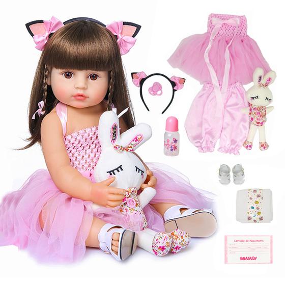 Boneca Bebê Reborn Brastoy Gatinha Realista 48cm Silicone…