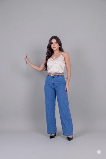 Calça Jeans Wide Leg Feminina Denim White Cintura Alta…