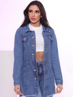 Jaqueta Jeans Feminina Parka Longa Sobretudo