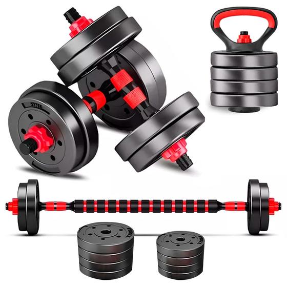 Kit Halteres Barras Anilhas Kettlebell Musculação 6 em 1…