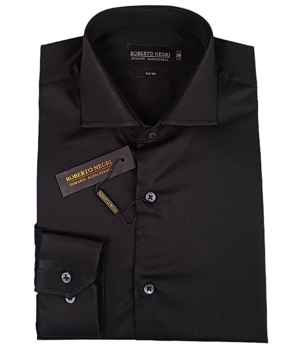 Camisa Social Preta Roberto Negri — Algodão Fio 100